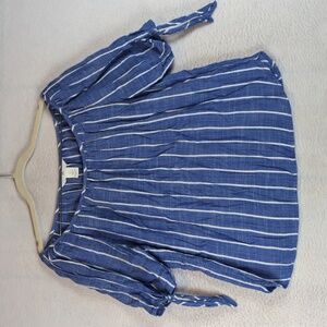 H&M Women's Blue & White Striped Peasant 3/4 Sleeve‎ Shirt Size XS